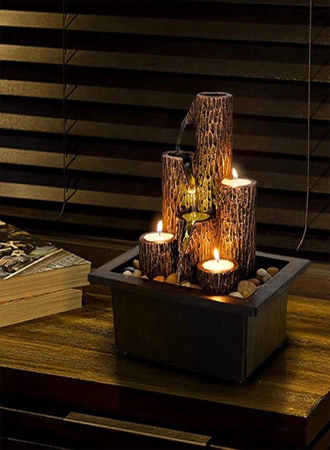 HOME CUBE Polyresin Tabletop Indoor Waterfall Fountain with Tea Light Candle Holder for Home Decor, Showpiece Fountain for Living Room Housewarming Gift Zen Water Fountain - 23x17.5x23.5cm (FT_04) - Image 2